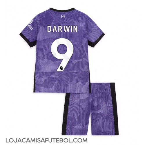 Camisa de Futebol Liverpool Darwin Nunez #9 Equipamento Alternativo Infantil 2023-24 Manga Curta (+ Calças curtas)